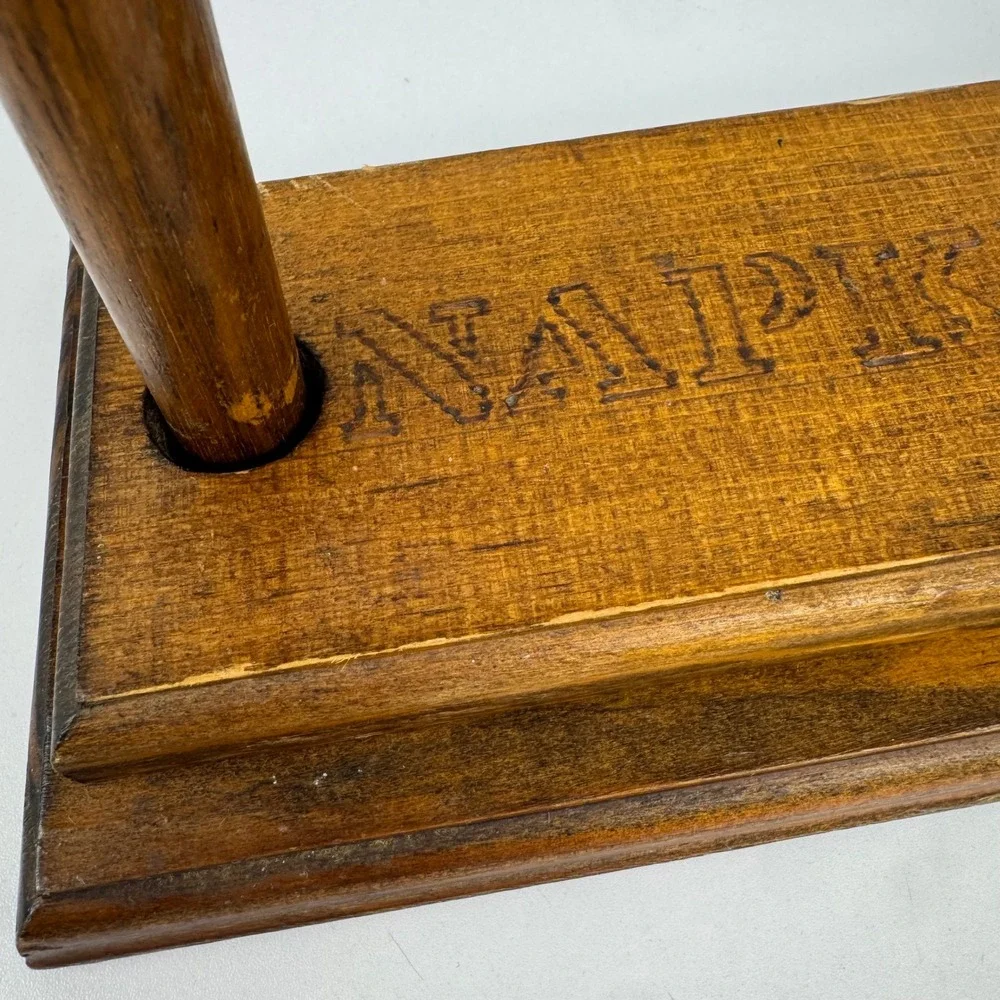 Vintage Wooden Napkin Holder Weighted Two Post Rustic Farmhouse Kitchen Decor‎